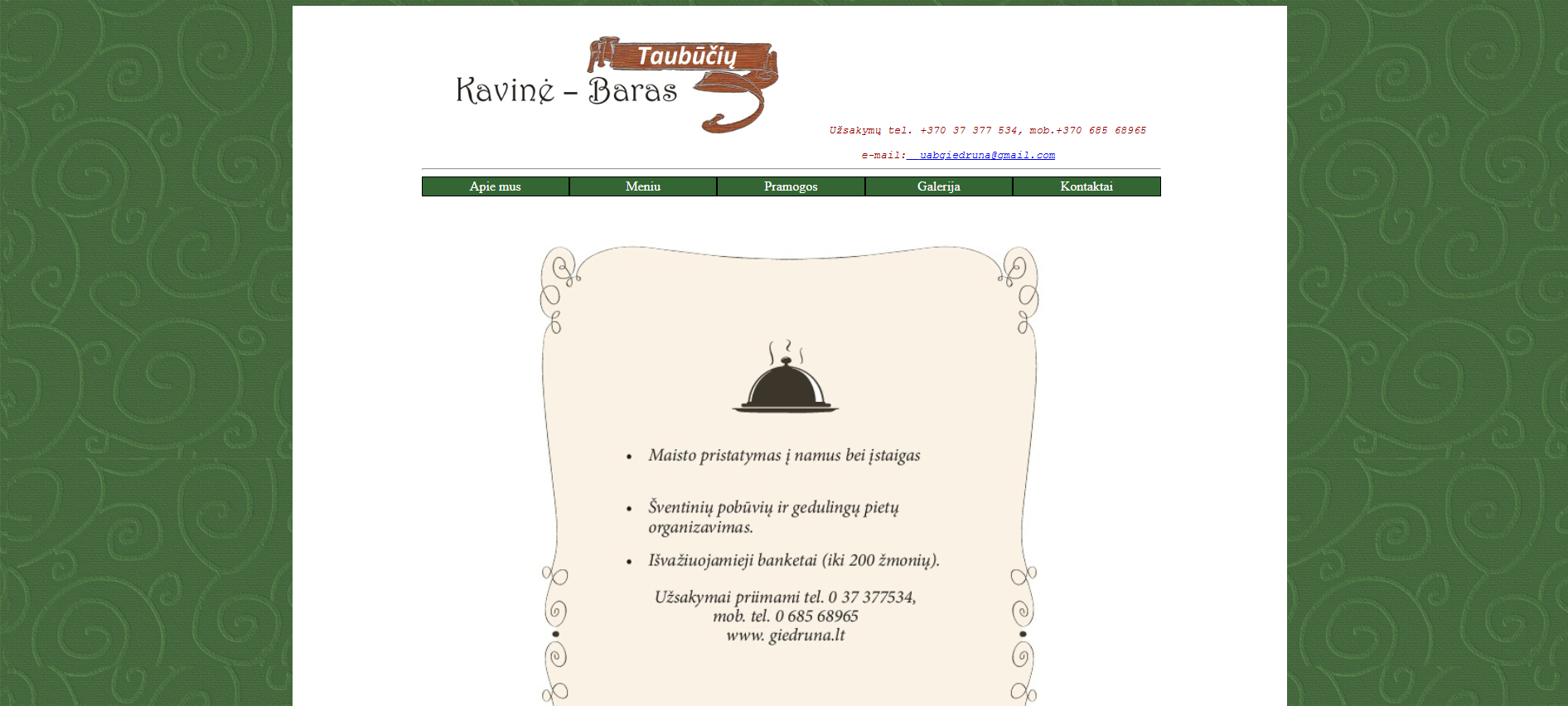 Pietų Sala original website — Taubūčių café — 2008 design
